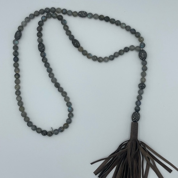 HIPCHIK Labradorite Long Suede Tassel Necklace - Picture 10 of 12